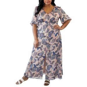 Marée Pour Toi Paisley Print Button Down Slit Front Maxi Dress Sparkle Accent 20